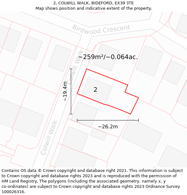 2, COLWILL WALK, BIDEFORD, EX39 3TE: Plot and title map