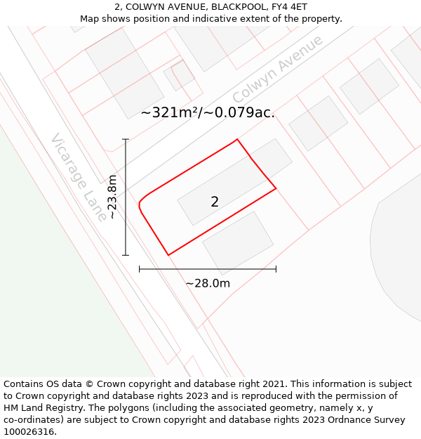 2, COLWYN AVENUE, BLACKPOOL, FY4 4ET: Plot and title map