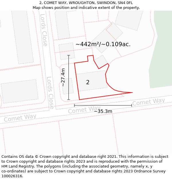 2, COMET WAY, WROUGHTON, SWINDON, SN4 0FL: Plot and title map