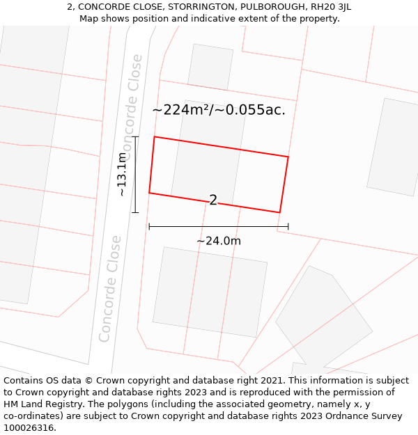 2, CONCORDE CLOSE, STORRINGTON, PULBOROUGH, RH20 3JL: Plot and title map