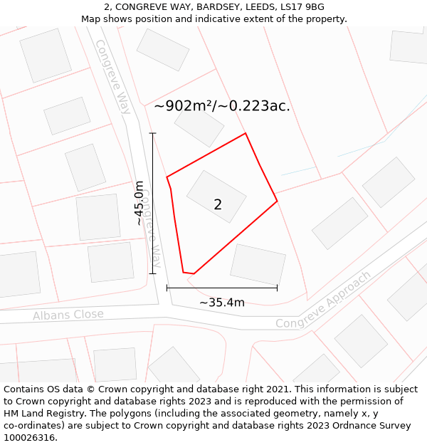 2, CONGREVE WAY, BARDSEY, LEEDS, LS17 9BG: Plot and title map