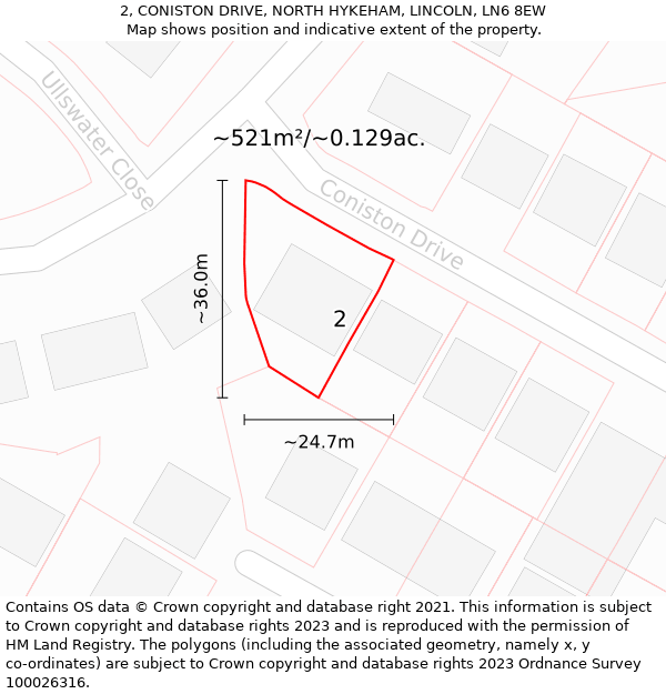 2, CONISTON DRIVE, NORTH HYKEHAM, LINCOLN, LN6 8EW: Plot and title map