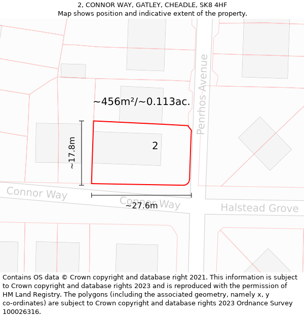 2, CONNOR WAY, GATLEY, CHEADLE, SK8 4HF: Plot and title map