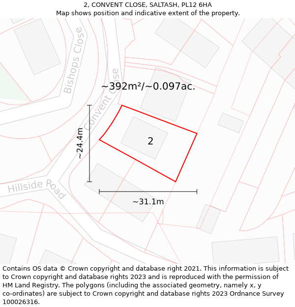 2, CONVENT CLOSE, SALTASH, PL12 6HA: Plot and title map