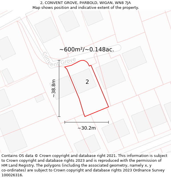 2, CONVENT GROVE, PARBOLD, WIGAN, WN8 7JA: Plot and title map