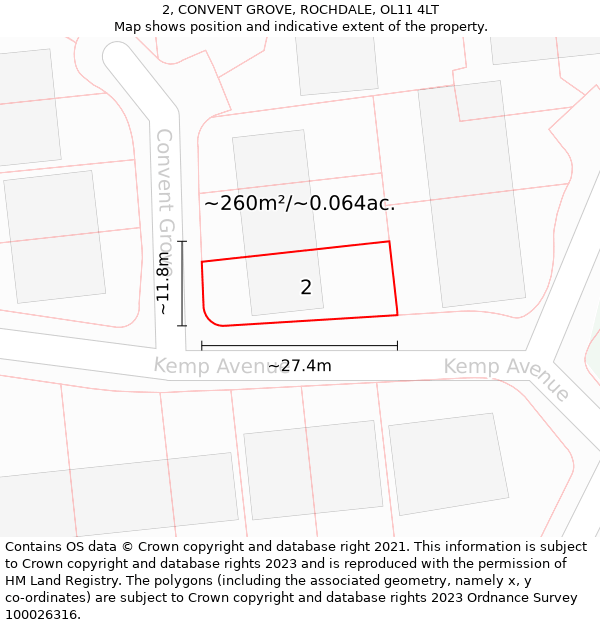 2, CONVENT GROVE, ROCHDALE, OL11 4LT: Plot and title map