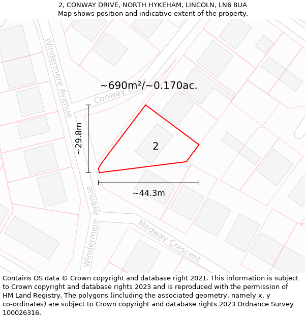 2, CONWAY DRIVE, NORTH HYKEHAM, LINCOLN, LN6 8UA: Plot and title map