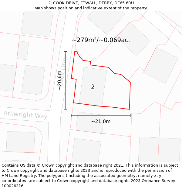 2, COOK DRIVE, ETWALL, DERBY, DE65 6RU: Plot and title map