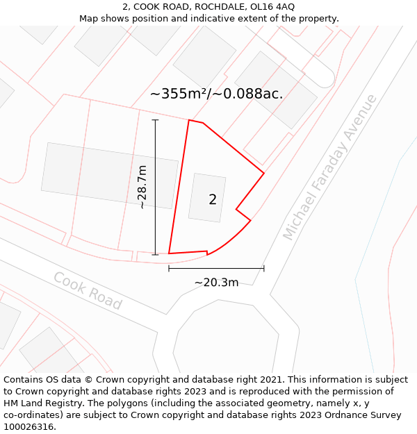 2, COOK ROAD, ROCHDALE, OL16 4AQ: Plot and title map