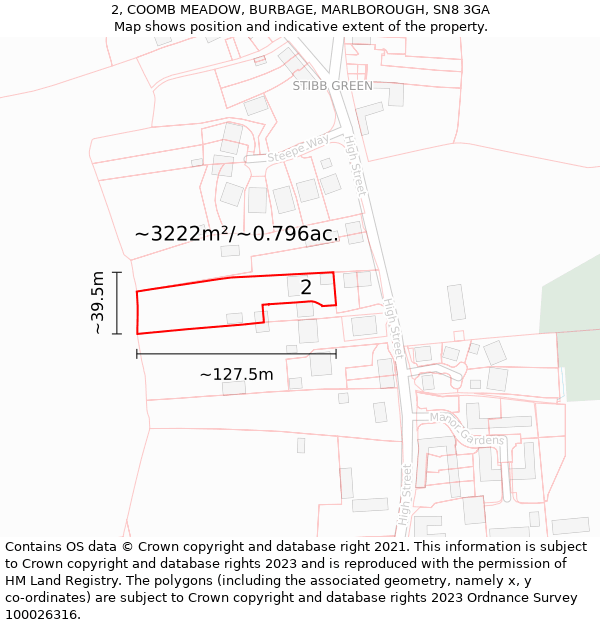 2, COOMB MEADOW, BURBAGE, MARLBOROUGH, SN8 3GA: Plot and title map