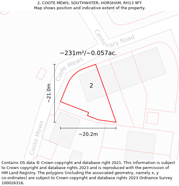 2, COOTE MEWS, SOUTHWATER, HORSHAM, RH13 9FY: Plot and title map