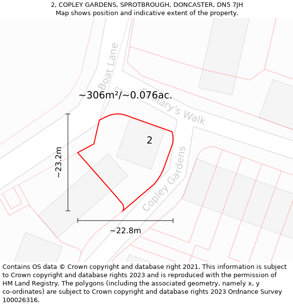 2, COPLEY GARDENS, SPROTBROUGH, DONCASTER, DN5 7JH: Plot and title map