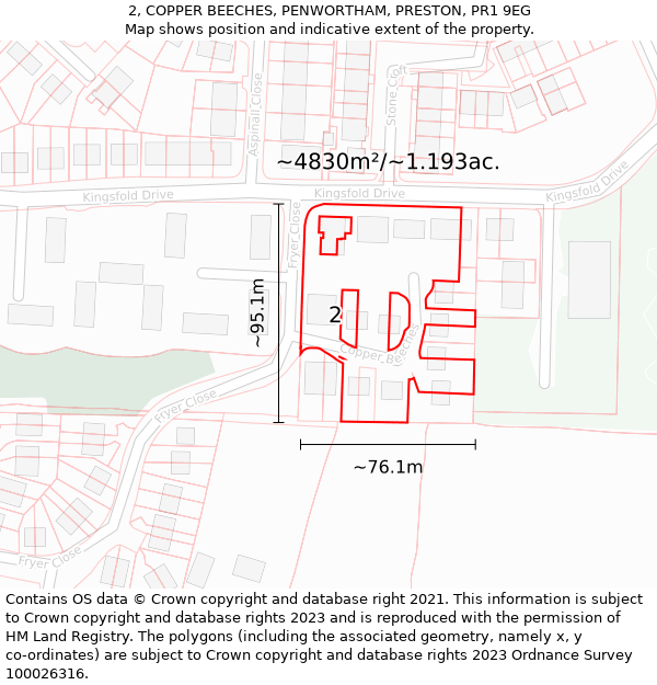 2, COPPER BEECHES, PENWORTHAM, PRESTON, PR1 9EG: Plot and title map