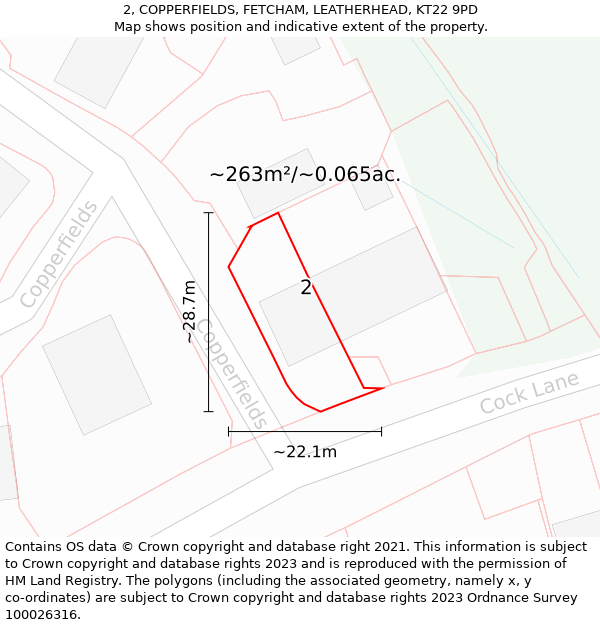 2, COPPERFIELDS, FETCHAM, LEATHERHEAD, KT22 9PD: Plot and title map