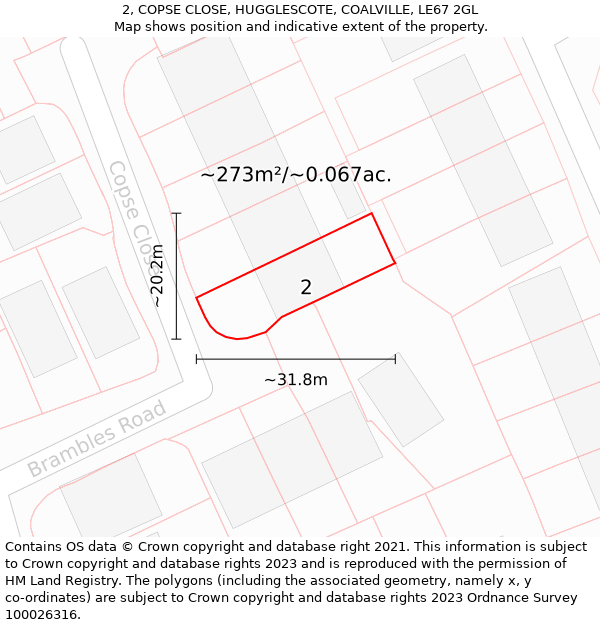 2, COPSE CLOSE, HUGGLESCOTE, COALVILLE, LE67 2GL: Plot and title map