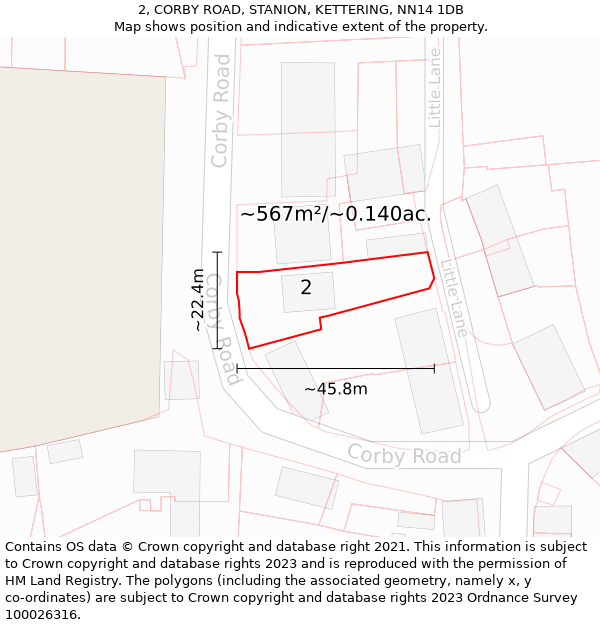 2, CORBY ROAD, STANION, KETTERING, NN14 1DB: Plot and title map