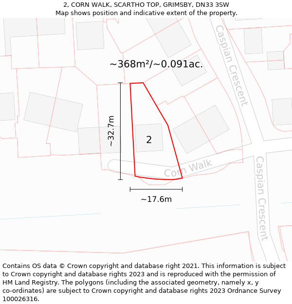 2, CORN WALK, SCARTHO TOP, GRIMSBY, DN33 3SW: Plot and title map