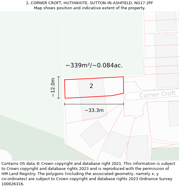 2, CORNER CROFT, HUTHWAITE, SUTTON-IN-ASHFIELD, NG17 2PF: Plot and title map