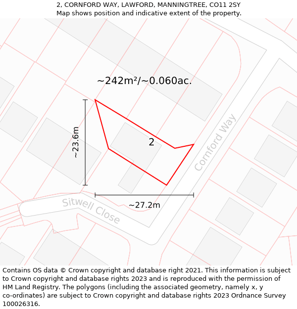 2, CORNFORD WAY, LAWFORD, MANNINGTREE, CO11 2SY: Plot and title map