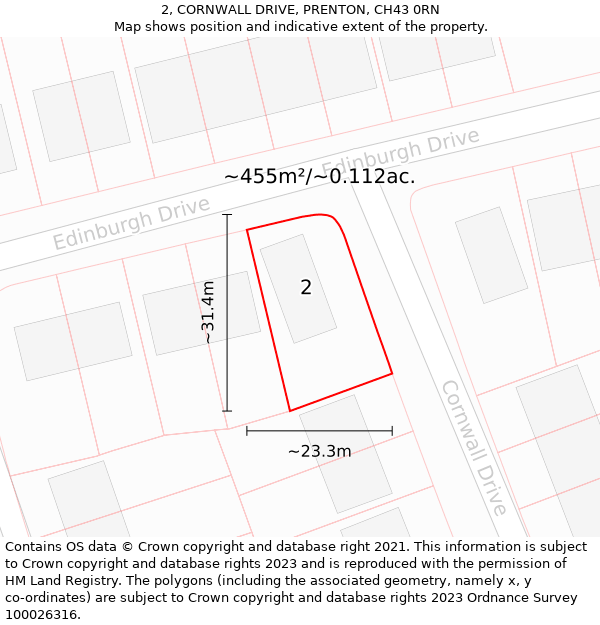 2, CORNWALL DRIVE, PRENTON, CH43 0RN: Plot and title map