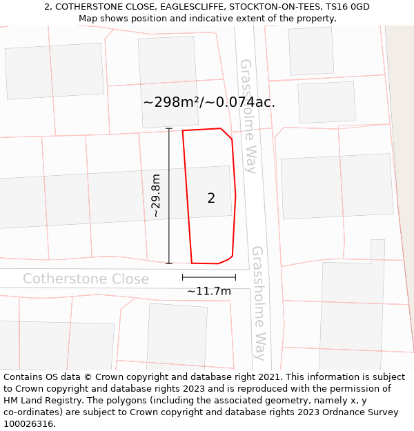 2, COTHERSTONE CLOSE, EAGLESCLIFFE, STOCKTON-ON-TEES, TS16 0GD: Plot and title map