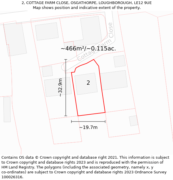 2, COTTAGE FARM CLOSE, OSGATHORPE, LOUGHBOROUGH, LE12 9UE: Plot and title map