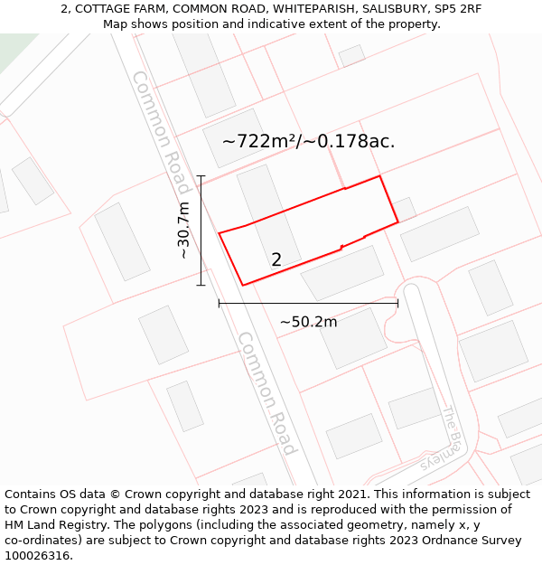 2, COTTAGE FARM, COMMON ROAD, WHITEPARISH, SALISBURY, SP5 2RF: Plot and title map