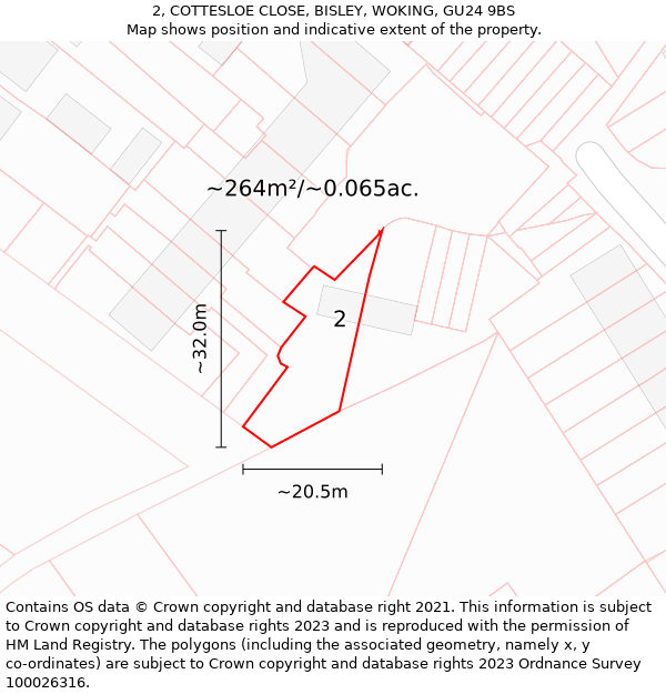 2, COTTESLOE CLOSE, BISLEY, WOKING, GU24 9BS: Plot and title map