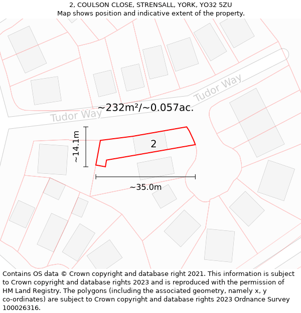 2, COULSON CLOSE, STRENSALL, YORK, YO32 5ZU: Plot and title map