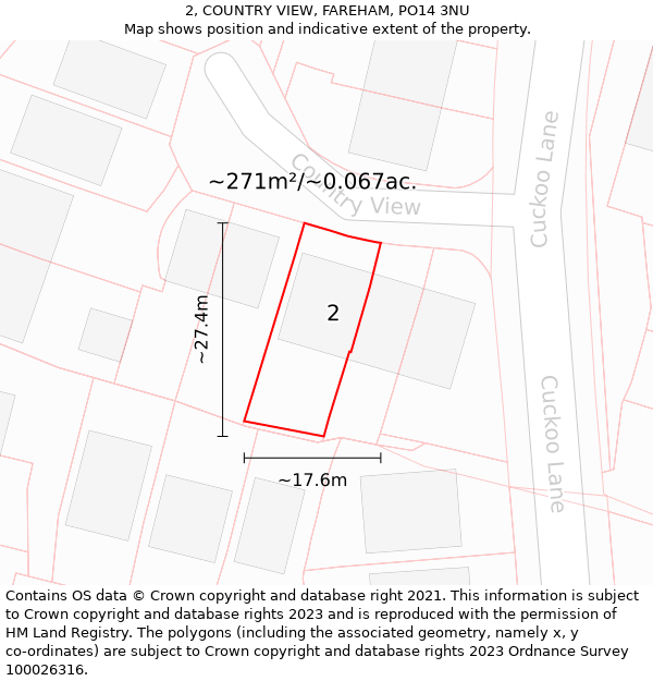 2, COUNTRY VIEW, FAREHAM, PO14 3NU: Plot and title map