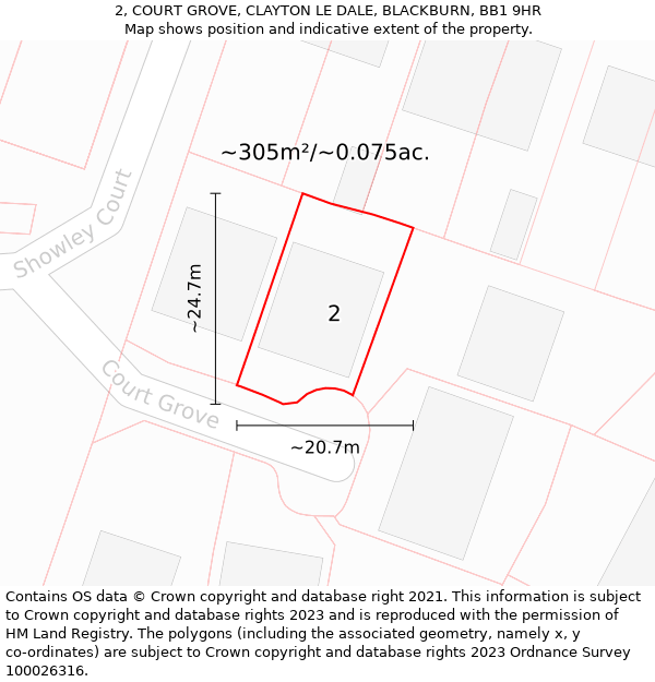 2, COURT GROVE, CLAYTON LE DALE, BLACKBURN, BB1 9HR: Plot and title map