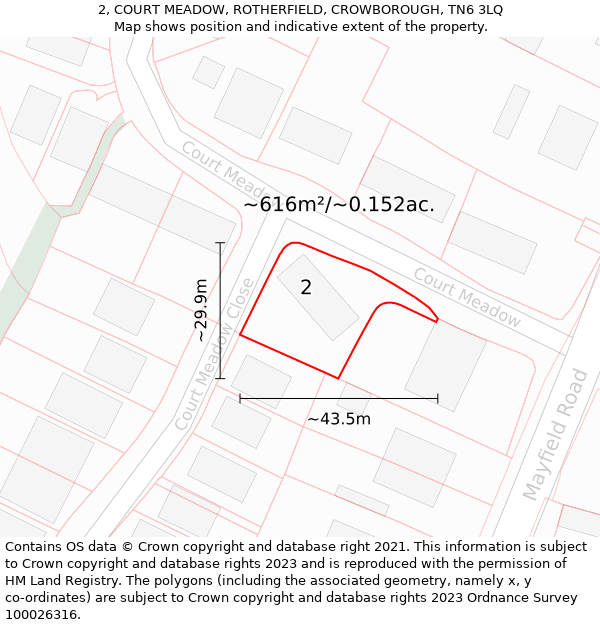 2, COURT MEADOW, ROTHERFIELD, CROWBOROUGH, TN6 3LQ: Plot and title map