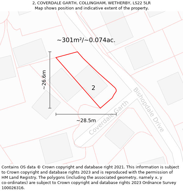 2, COVERDALE GARTH, COLLINGHAM, WETHERBY, LS22 5LR: Plot and title map