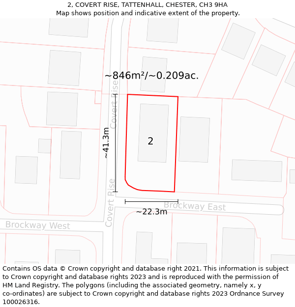 2, COVERT RISE, TATTENHALL, CHESTER, CH3 9HA: Plot and title map