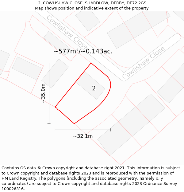 2, COWLISHAW CLOSE, SHARDLOW, DERBY, DE72 2GS: Plot and title map