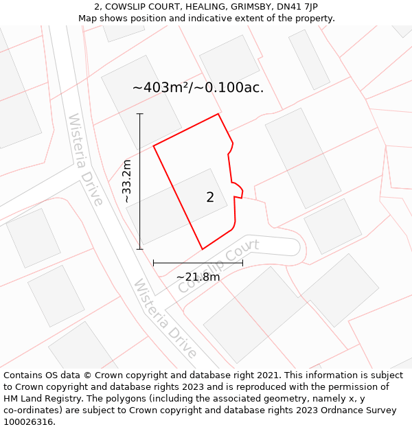 2, COWSLIP COURT, HEALING, GRIMSBY, DN41 7JP: Plot and title map