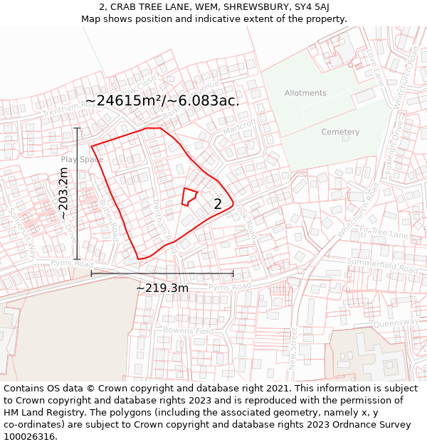 2, CRAB TREE LANE, WEM, SHREWSBURY, SY4 5AJ: Plot and title map