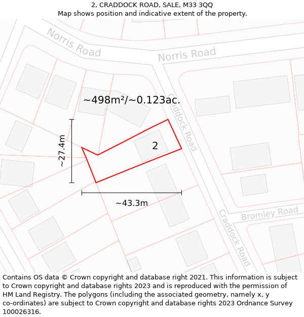 2, CRADDOCK ROAD, SALE, M33 3QQ: Plot and title map