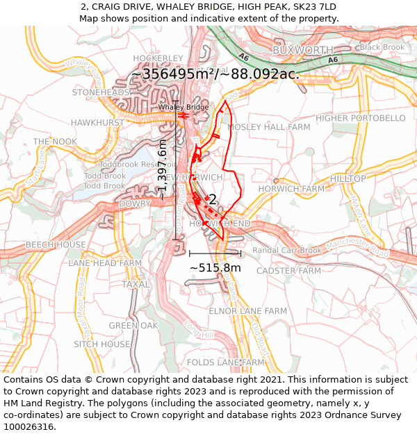 2, CRAIG DRIVE, WHALEY BRIDGE, HIGH PEAK, SK23 7LD: Plot and title map