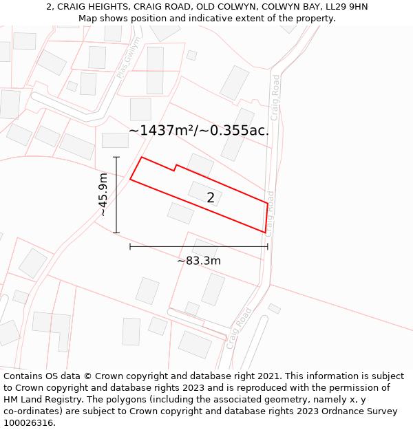 2, CRAIG HEIGHTS, CRAIG ROAD, OLD COLWYN, COLWYN BAY, LL29 9HN: Plot and title map