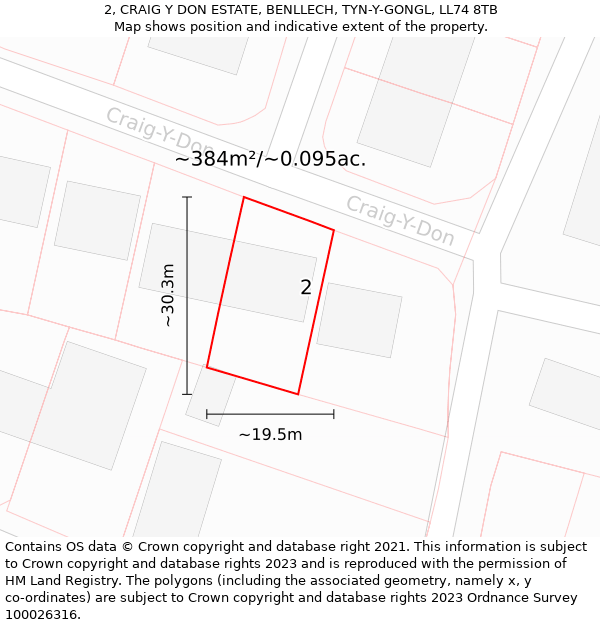 2, CRAIG Y DON ESTATE, BENLLECH, TYN-Y-GONGL, LL74 8TB: Plot and title map