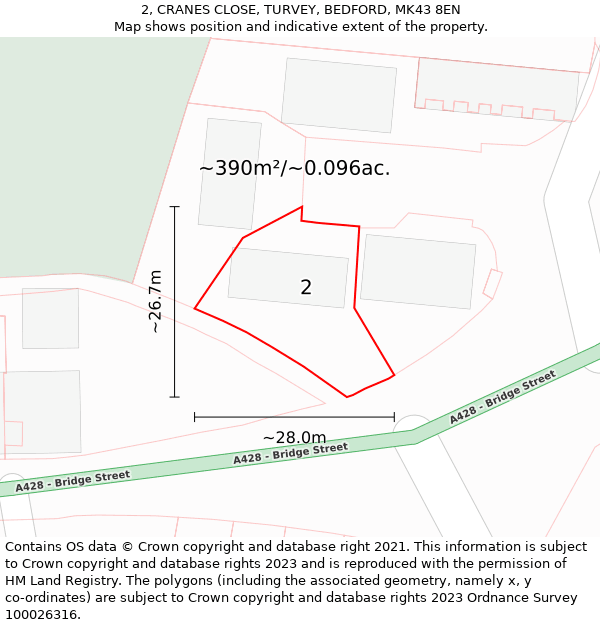 2, CRANES CLOSE, TURVEY, BEDFORD, MK43 8EN: Plot and title map