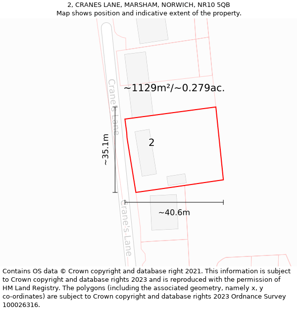 2, CRANES LANE, MARSHAM, NORWICH, NR10 5QB: Plot and title map