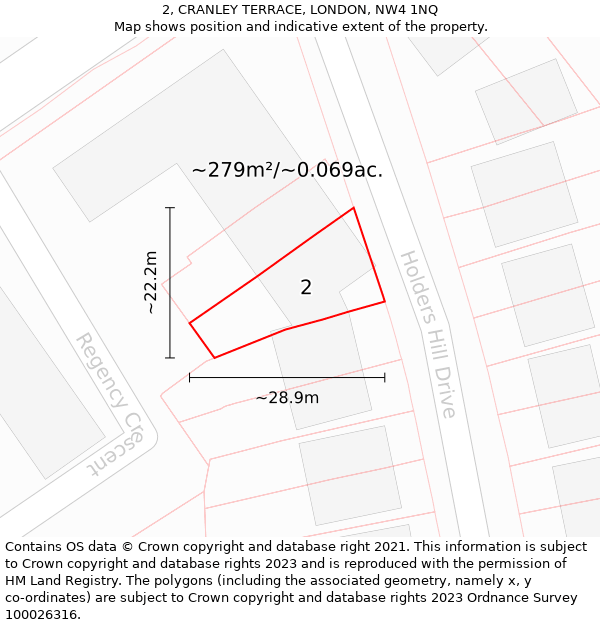 2, CRANLEY TERRACE, LONDON, NW4 1NQ: Plot and title map
