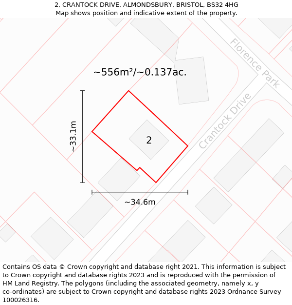 2, CRANTOCK DRIVE, ALMONDSBURY, BRISTOL, BS32 4HG: Plot and title map