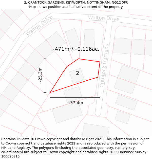 2, CRANTOCK GARDENS, KEYWORTH, NOTTINGHAM, NG12 5FR: Plot and title map