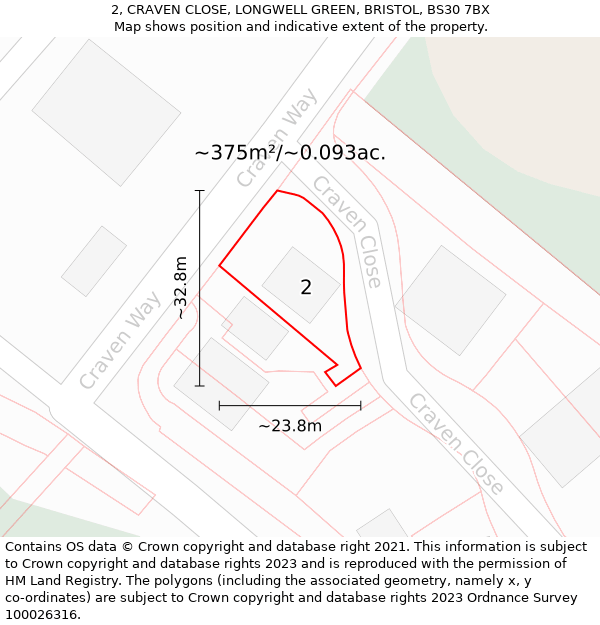 2, CRAVEN CLOSE, LONGWELL GREEN, BRISTOL, BS30 7BX: Plot and title map