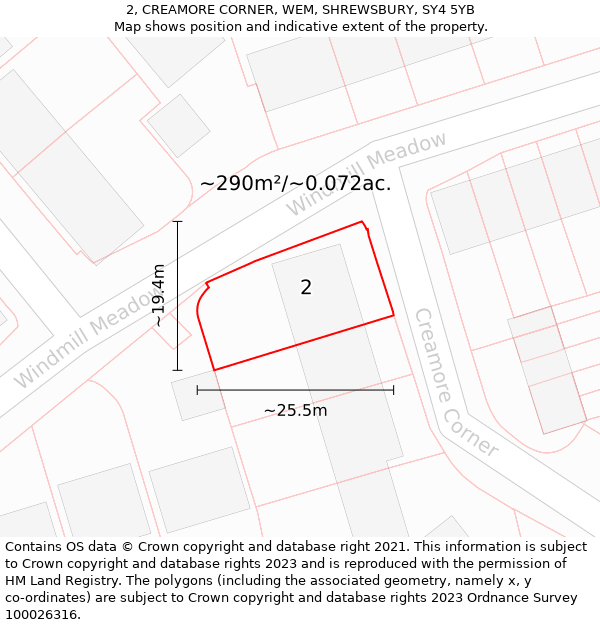 2, CREAMORE CORNER, WEM, SHREWSBURY, SY4 5YB: Plot and title map