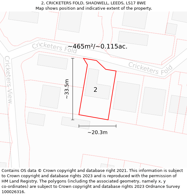 2, CRICKETERS FOLD, SHADWELL, LEEDS, LS17 8WE: Plot and title map