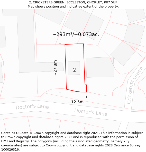 2, CRICKETERS GREEN, ECCLESTON, CHORLEY, PR7 5UF: Plot and title map